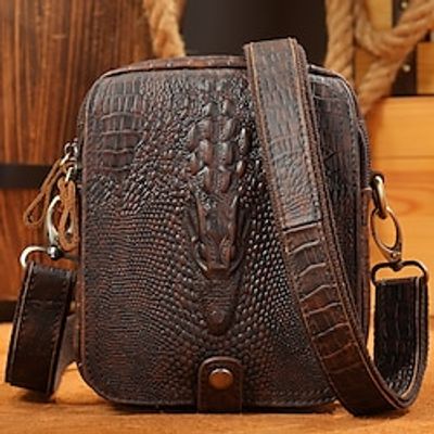Men's Crossbody Bag Shoulder Bag Messenger Bag Nappa Leather Cowhide Daily Zipper Solid Color Black / Gold Coffee miniinthebox