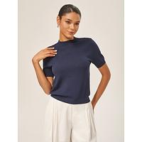 Luxe Textured 3D Jacquard Knit Navy Blue Top Luxe Textured 3D Jacquard Knit Navy Blue Top