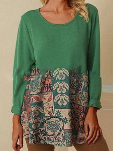 Fashion color matching casual round neck dress