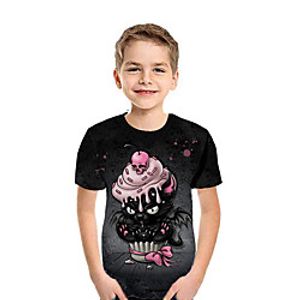 Kids Boys' T shirt Tee Short Sleeve Cat 3D Print Animal Black Children Tops Summer Active Daily Wear Regular Fit 3-12 Years Lightinthebox