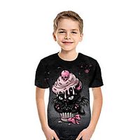 Kids Boys' T shirt Tee Short Sleeve Cat 3D Print Animal Black Children Tops Summer Active Daily Wear Regular Fit 3-12 Years Lightinthebox - thumbnail