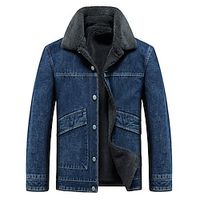 Men's Winter Jacket Fleece Jacket Denim Jacket Outdoor Daily Wear Warm Pocket Fall Winter Plain Fashion Streetwear Lapel Regular Dark Gray Black Blue Jacket Lightinthebox - thumbnail