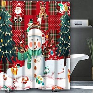 Christmas Bathroom Deco 4 Pcs Shower Curtain Set Bathroom Sets Modern Home Bathroom Decor with Bath Mat U Shape and Toilet Lid Cover Mat and 12 Hooks miniinthebox