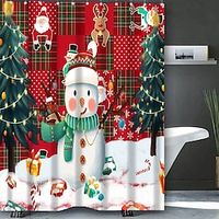 Christmas Bathroom Deco 4 Pcs Shower Curtain Set Bathroom Sets Modern Home Bathroom Decor with Bath Mat U Shape and Toilet Lid Cover Mat and 12 Hooks miniinthebox - thumbnail