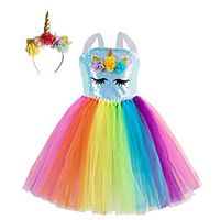 Kids Little Girls' Dress Cartoon Flower Birthday Party Festival Sequins Layered Mesh Rainbow Above Knee Sleeveless Regular Princess Cute Dresses Children's Day Fall Spring  Summer Slim 2-12 Years miniinthebox - thumbnail