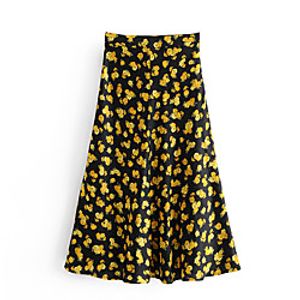 Women's Casual / Daily Weekend Vintage Boho Skirts Floral Graphic Ruffle Print Black miniinthebox