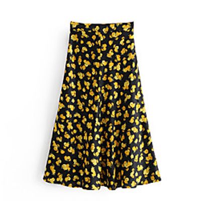 Women's Casual / Daily Weekend Vintage Boho Skirts Floral Graphic Ruffle Print Black miniinthebox