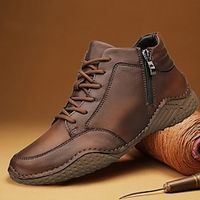 Men's Boots Retro Handmade Shoes Fleece lined Walking Vintage Casual Daily Leather Warm Comfortable Slip Resistant Booties  Ankle Boots Lace-up Black Brown Fall Winter Lightinthebox - thumbnail