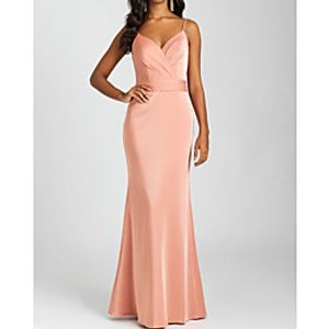 Sheath  Column V Neck Floor Length Charmeuse Bridesmaid Dress with Sash  Ribbon  Bow(s) Lightinthebox