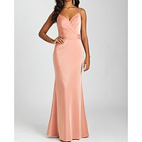 Sheath  Column V Neck Floor Length Charmeuse Bridesmaid Dress with Sash  Ribbon  Bow(s) Lightinthebox - thumbnail