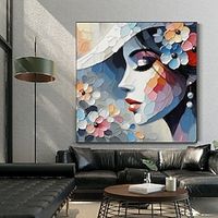 4pcs Hand painted Colorful Face Make Up Handmade Abstract Art Gift Girl Pretty Lady Face Art Large Handmade Acrylic or Oil Painting On Canvas Home Decor Stretched Frame Ready to Hang Lightinthebox