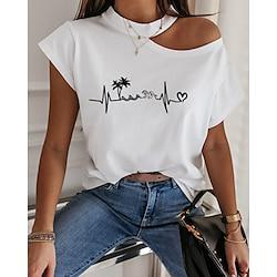 Women's T shirt Tee Heart Valentine's Day Casual White Ivory Cut Out Print Short Sleeve Print Round Neck Regular Fit Summer Lightinthebox