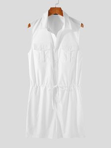 INCERUN Men Multi-pockets Sleeveless Overalls Jumpsuit