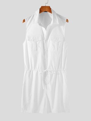 INCERUN Men Multi-pockets Sleeveless Overalls Jumpsuit INCERUN Men Multi-pockets Sleeveless Overalls Jumpsuit