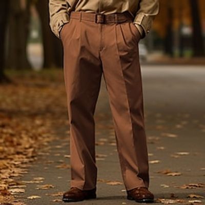 Men's Trousers Chinos Chino Pants Pleated Pants Pocket Plain Comfort Breathable Outdoor Daily Going out 100% Cotton Fashion Casual Black Navy Blue Lightinthebox