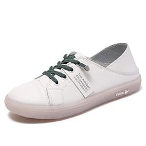 Women's Sneakers Flat Heel Round Toe Casual Preppy Minimalism Daily Work Walking Shoes PU Leather Lace-up Spring Summer Solid Colored Black Beige Lightinthebox