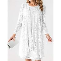 Women's Two Piece Dress Set Casual Dress Lace Dress Office Date Elegant Fashion Lace Midi Dress Crew Neck Long Sleeve Plain Loose Fit White Spring S M L XL XXL Lightinthebox - thumbnail