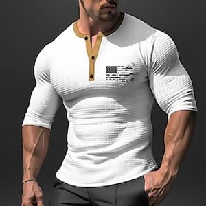 Graphic National Flag Fashion Designer Casual Men's 3D Print Henley Shirt Waffle T Shirt Sports Outdoor Holiday Festival T shirt Black White Navy Blue Long Sleeve Henley Shirt Spring   Fall Clothing Lightinthebox