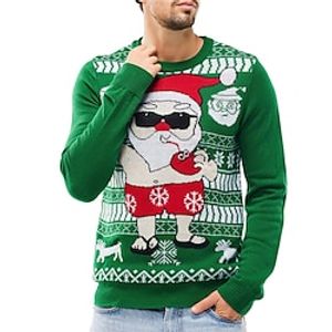 Letter Rabbit Santa Claus Casual Men's Knitting Print Ugly Christmas Sweater Pullover Sweater Jumper Knitwear Outdoor Daily Vacation Christmas Long Sleeve Crewneck Sweaters Wine Blue Green Fall Winter Lightinthebox
