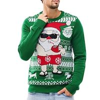 Letter Rabbit Santa Claus Casual Men's Knitting Print Ugly Christmas Sweater Pullover Sweater Jumper Knitwear Outdoor Daily Vacation Christmas Long Sleeve Crewneck Sweaters Wine Blue Green Fall Winter Lightinthebox - thumbnail