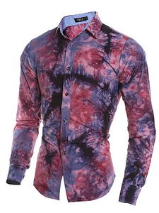 Tie/Dye Abstract Print Long Sleeve Men Shirts