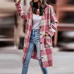 Women's Casual Jacket Long with Pockets Coat White Black Pink Red Comfortable Street Style Daily Wear Vacation Outdoor Fall Winter Single Breasted Turndown Regular Fit S M L XL Lightinthebox