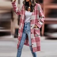 Women's Casual Jacket Long with Pockets Coat White Black Pink Red Comfortable Street Style Daily Wear Vacation Outdoor Fall Winter Single Breasted Turndown Regular Fit S M L XL Lightinthebox - thumbnail