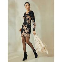 Sequin Floral Long Sleeve Party Mini Dress