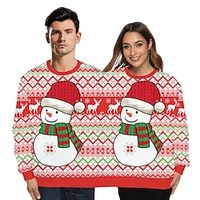 Christmas Snowman Ugly Christmas Sweater  Sweatshirt Hoodie Print Graphic Top For Men's Women's Unisex Adults' 3D Print 100% Polyester Party Lightinthebox - thumbnail