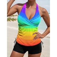 Women's Swimwear Tankini Two Piece Swimsuit Ombre Vacation Rainbow Color Gradient Lightinthebox