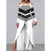 Women's Jumpsuit Print Floral Off Shoulder Elegant Party Holiday Wide Leg Regular Fit Long Sleeve Black White Blue S M L All Seasons Lightinthebox - thumbnail