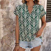 Women's Shirt Blouse Graphic Casual Print Green Short Sleeve Fashion V Neck Summer Lightinthebox