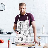 Cooking Apron Cartoon Hand-painted Pattern Plant Flower and Animal Print Chef Apron Lightinthebox - thumbnail