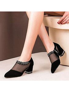 Plain Chunky Mid Heeled Point Toe Date Wedding Pumps