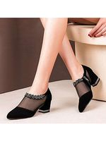 Plain Chunky Mid Heeled Point Toe Date Wedding Pumps - thumbnail