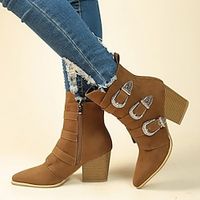 Women's Boots Combat Boots Party Daily Booties Ankle Boots Winter Buckle Chunky Heel Pointed Toe Vintage Fashion Bohemia Faux Suede Zipper Black Brown Lightinthebox - thumbnail