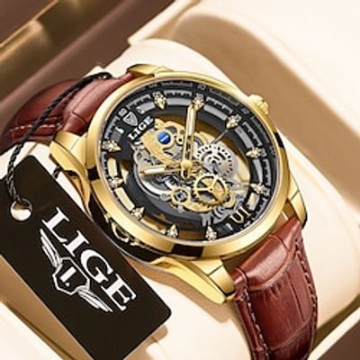 Men Quartz Watch Creative Minimalist Luxury Casual Hollow Skeleton Luminous Waterproof Decoration Stainless Steel Leather Watch miniinthebox