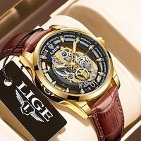 Men Quartz Watch Creative Minimalist Luxury Casual Hollow Skeleton Luminous Waterproof Decoration Stainless Steel Leather Watch miniinthebox - thumbnail