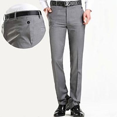 Men's Dress Pants Trousers Pocket Straight Leg Solid Colored Comfort Office Business Streetwear Casual Black Grey Micro-elastic Lightinthebox