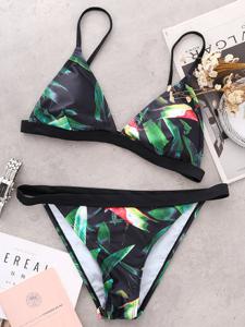 Floral Printed Thong Triangle Bikini