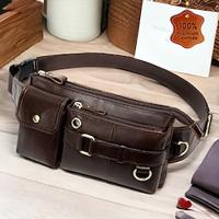 Men's Crossbody Bag Shoulder Bag Belt Bag Leather Cowhide Outdoor Daily Holiday Zipper Large Capacity Durable Multi Carry Solid Color Coffee Lightinthebox