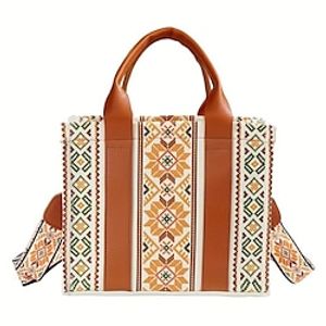 Women's Handbag Shoulder Bag Hobo Bag Canvas Outdoor Daily Holiday Zipper Lightweight Durable Multi Carry Color Block Folk Brown Lightinthebox
