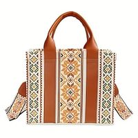 Women's Handbag Shoulder Bag Hobo Bag Canvas Outdoor Daily Holiday Zipper Lightweight Durable Multi Carry Color Block Folk Brown Lightinthebox - thumbnail