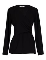 Structured Crepe Shirred Wrap Top - Black - thumbnail