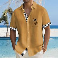 Solid Color Plaid Check Hawaiian Resort Men's Printed Shirts Outdoor Holiday Vacation Summer Turndown Short Sleeves Yellow, Pink, Blue S, M, L 4-Way Stretch Fabric Shirt Lightinthebox