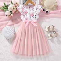 Kids Girls' Dress Floral Flower Sleeveless School Casual Patchwork Fashion Daily Polyester Above Knee Casual Dress Tulle Dress Summer 7-13 Years Pink Lightinthebox - thumbnail