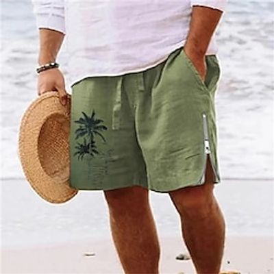 Men's Shorts Summer Shorts Beach Shorts Print Zipper Drawstring Coconut Tree Comfort Breathable Short Daily Holiday Going out Cotton Blend Hawaiian Casual Army Green Royal Blue Lightinthebox