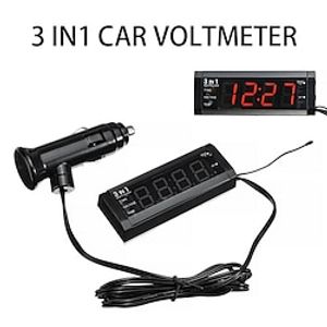 StarFire 12V Mini Car Digital Clock Thermometer Voltmeter 3 IN 1 LED Display Digital Timer Voltmeter Interior Electronic Accessories miniinthebox