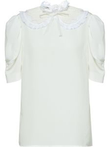 Miu Miu lace-trim short-sleeve blouse - White