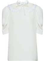 Miu Miu lace-trim short-sleeve blouse - White